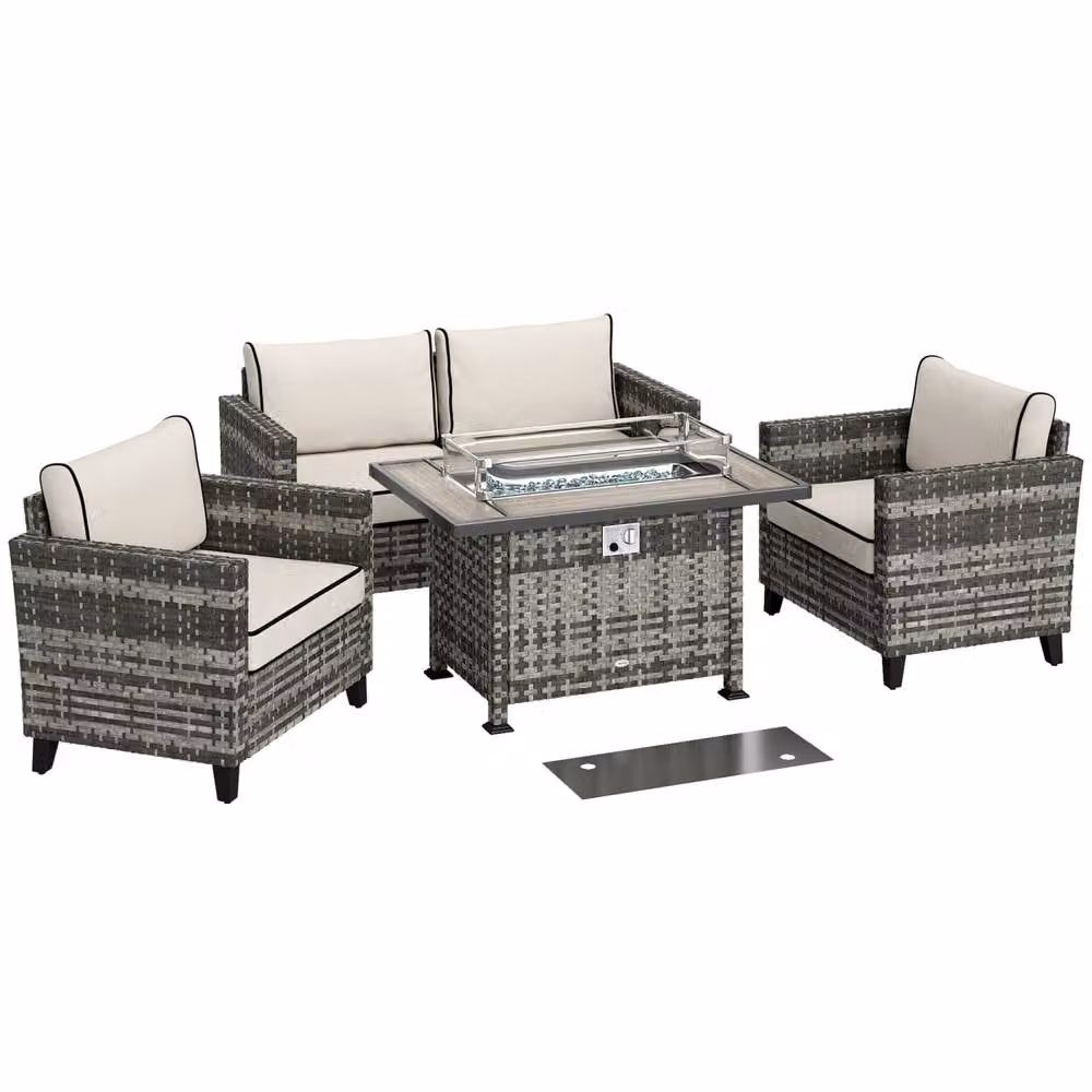 Wyld Haus Nerato Grey 4 Seater Rattan Garden Sofa Set with Gas Fire Pit Table – 2