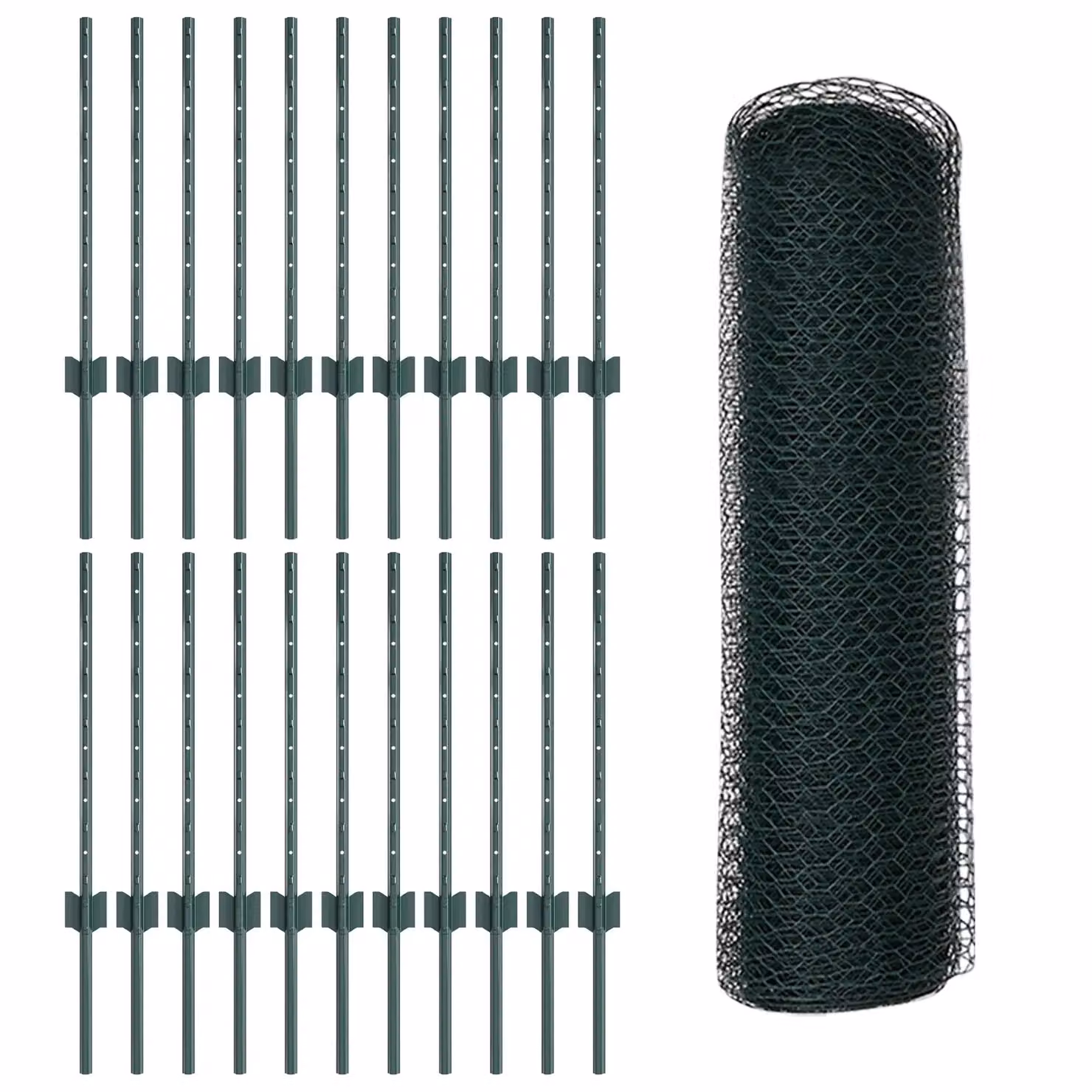 Berkfield Home Green Steel U-Channel Fence Posts (11 pcs, 60 cm) and Green Steel Hexagon Fence (0.5 x 50 m) – 2