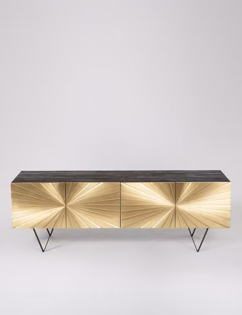 Swoon Ziggy Art Deco Mango Wood 4 Door Media Unit in Gold