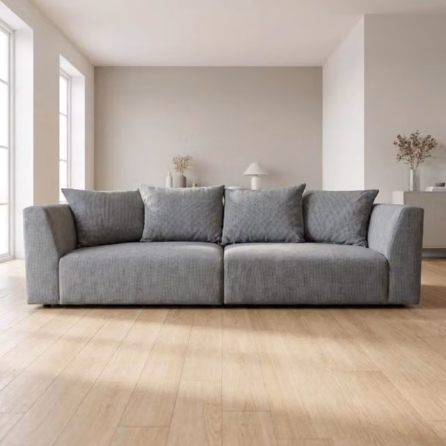 Abakus Direct Tokyo 3 Seater Sofa in Anthracite Grey Bamboo Basket Weave Fabric with Scatter Cushions