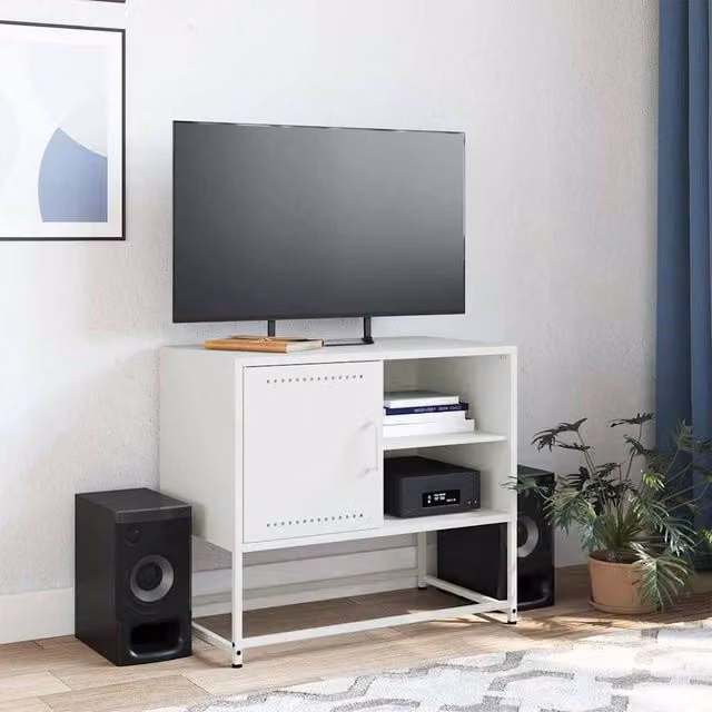 Berkfield Home Modern White Metal TV Cabinet W: 68 cm, D: 39 cm, H: 60.5 cm