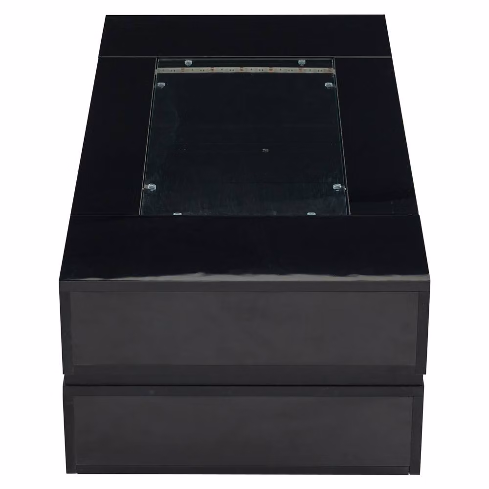 Merax High Gloss LED Coffee Table with Tempered Glass Top and Open Storage in Black – 6