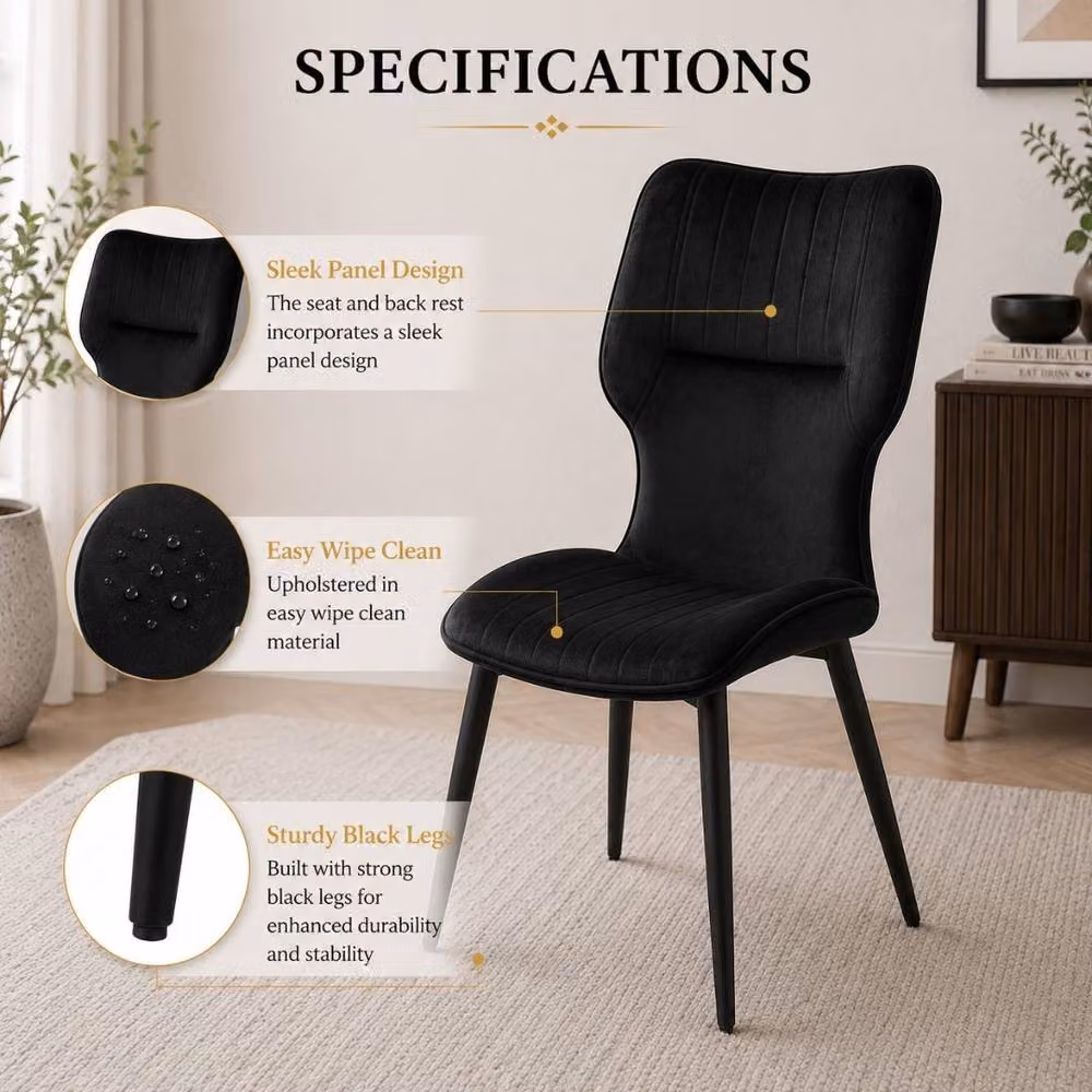 Stratus Interiors Windsor Winged Velvet Dining Chair with Black Metal Legs – 2