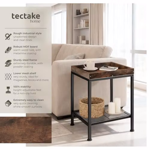 tectake 2-Tier Industrial Style Side Table with Storage Shelf in Black and Brown, W/D/H: 41.5 x 41.0 x 56.0 cm – 4