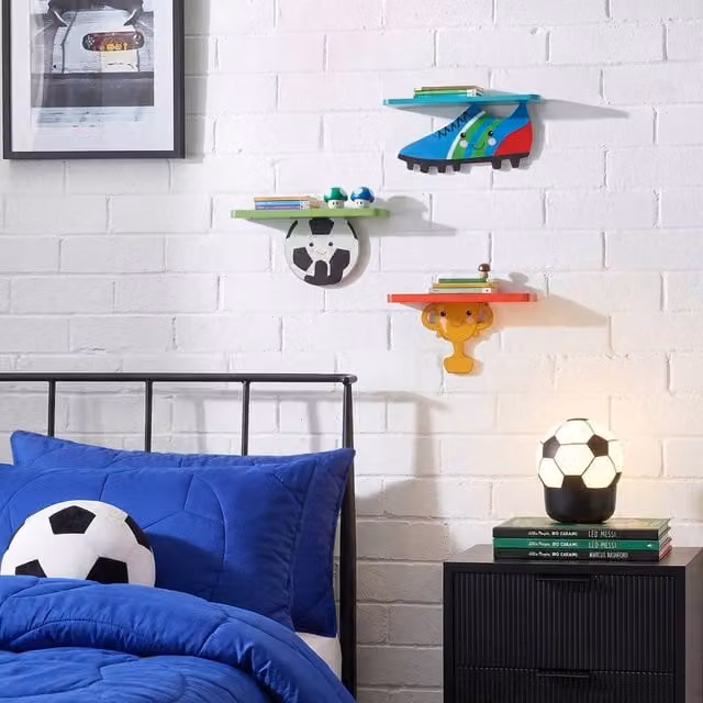 OHS Set of 3 Football Novelty Wall Mounted Floating Shelves for Childrens Rooms, Multicolour – 1