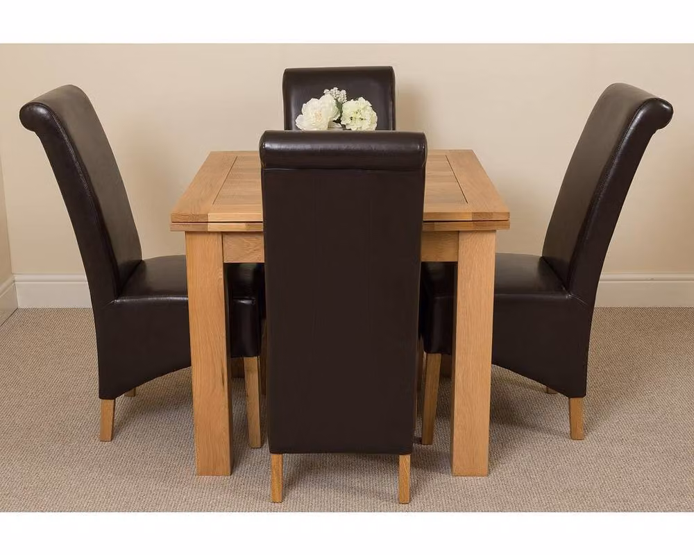 Thats Furniture Richmond Oak Extending Dining Table and 4 Montana Brown Leather Chairs – 2