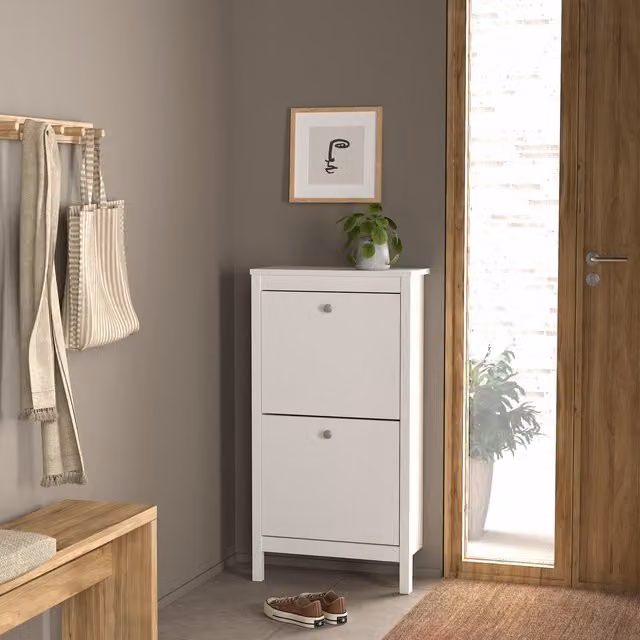 Furniture To Go Madrid Shoe Cabinet with 2 Matt Black and White Flip Down Doors