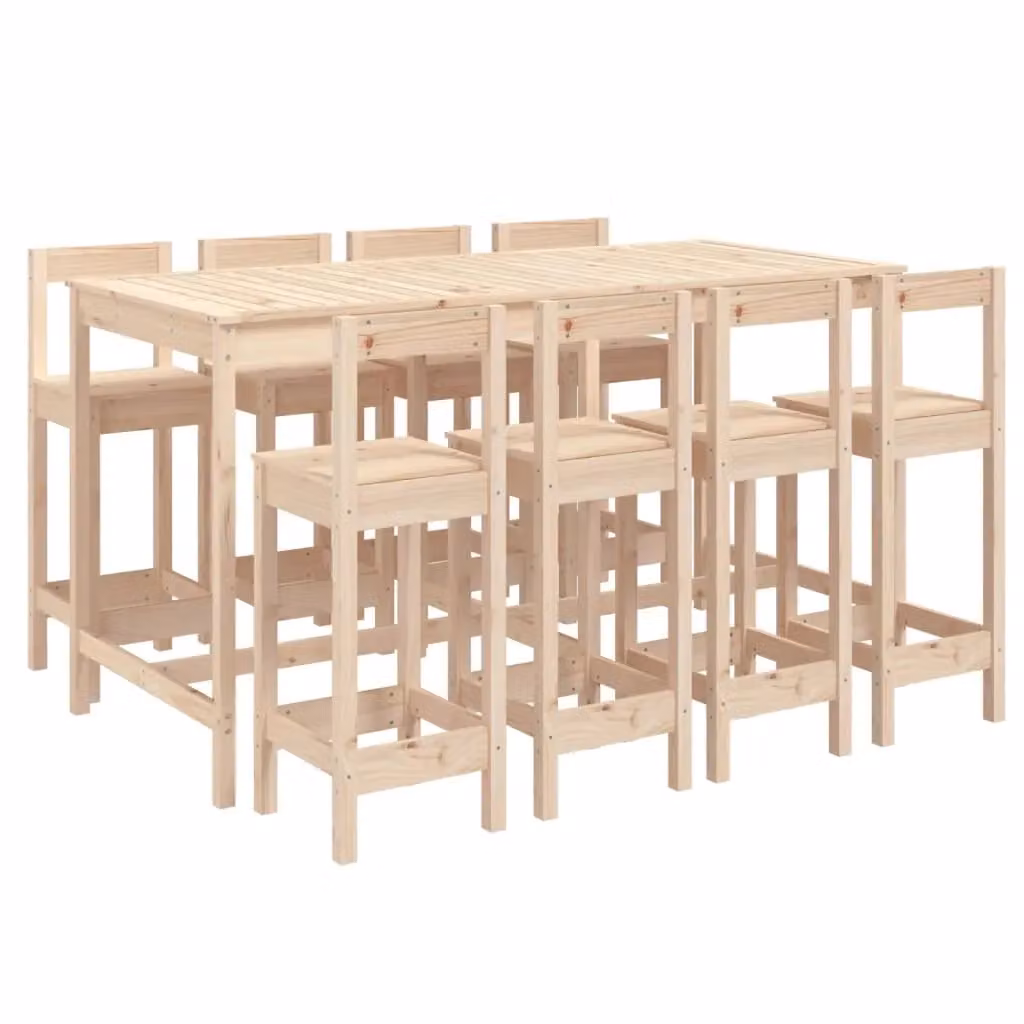Berkfield Home 9 Piece Garden Bar Set in Brown Solid Wood Pine – 2