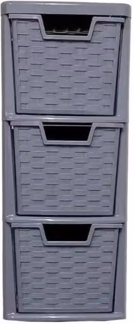 FORGEVIO 3 Drawer Grey Rattan Plastic Storage Unit, Dark Grey, Width: 50 cm