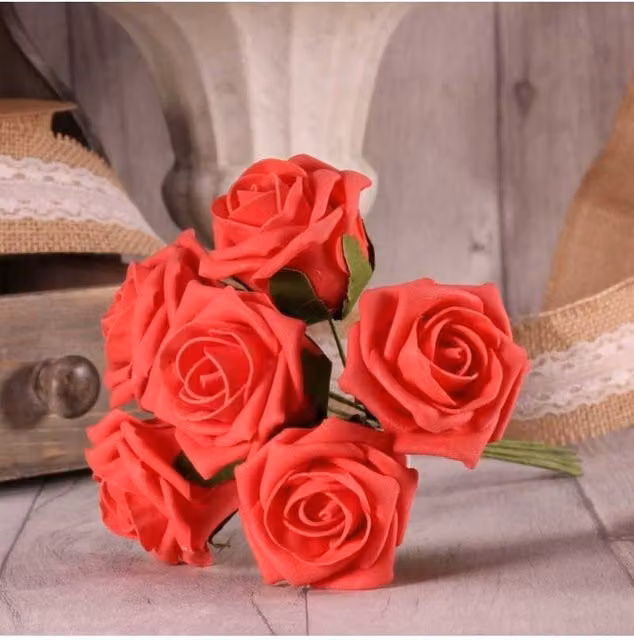 KDMD Pack of 4 Coral Pink Foam Tea Rose Floral Decorations