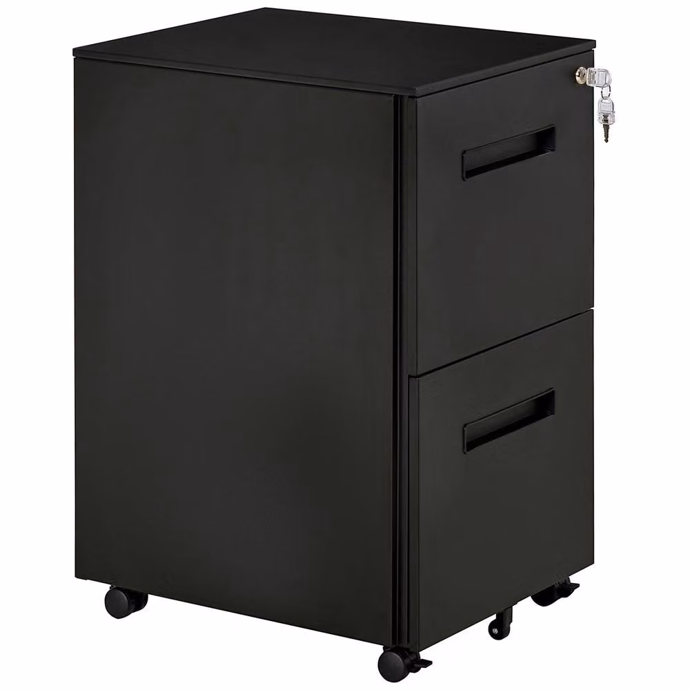 STILVORA Black 2 Drawer Metal Filing Cabinet with Lock and Castors – 4