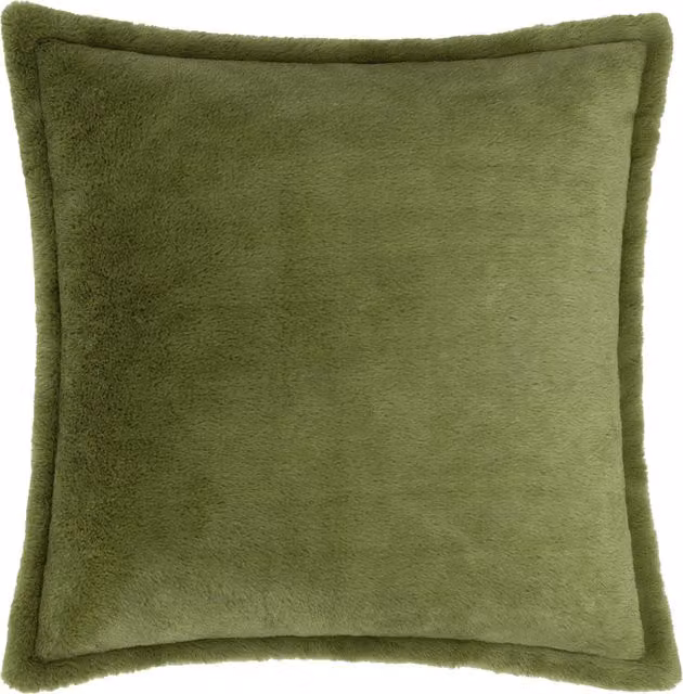Kallu Faux Fur Square Cushion in Green with Feather Filling, 45 x 45 cm