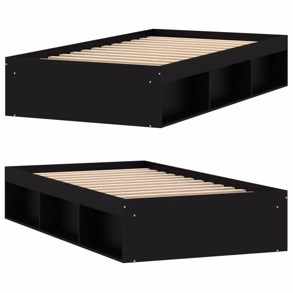 Berkfield Home Modern Black Engineered Wood Bed Frame with Side Compartments W/D/H: 90 x 200 cm – 3