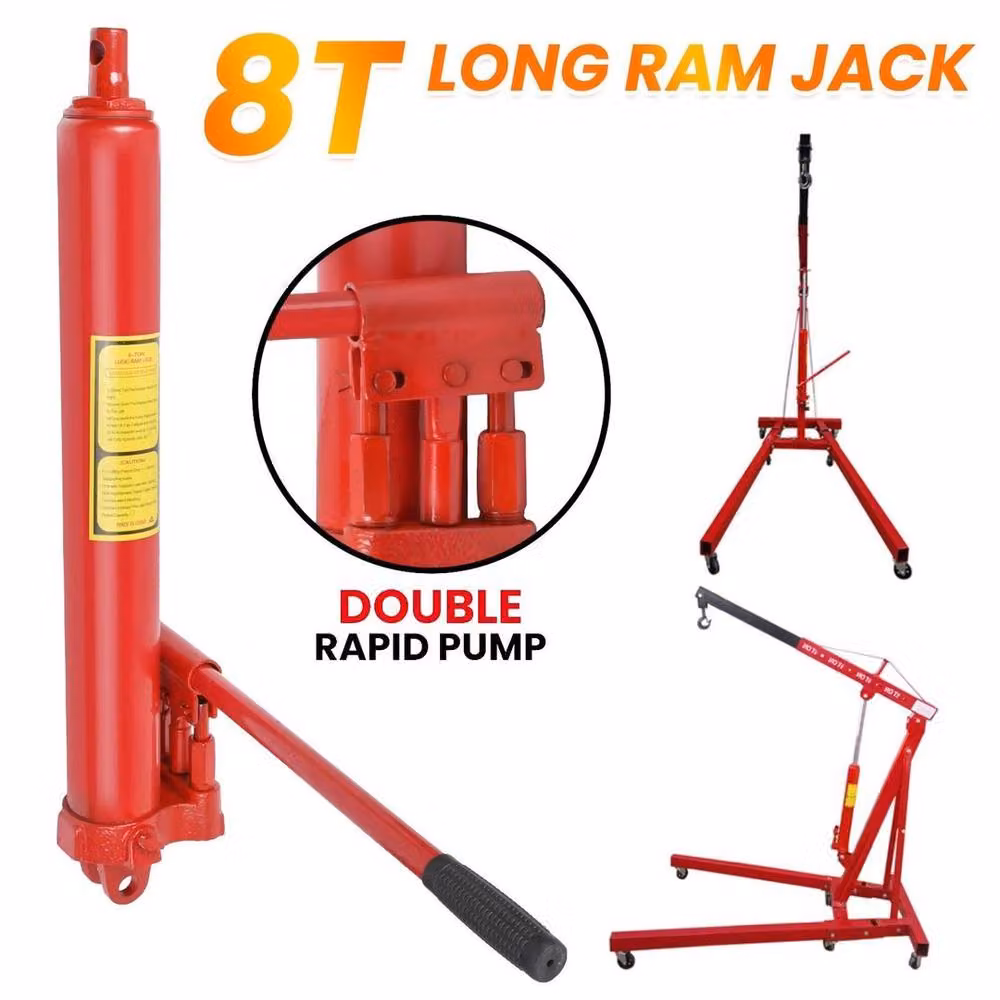 SPETLEK 8 Ton Double Pump Hydraulic Long Ram Jack in Red, W/D/H: 1000 x 52 x 64 cm – 3
