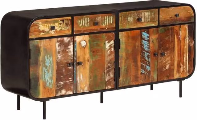 Berkfield Home Industrial Sideboard in Brown Solid Wood and Metal, W/D/H: 140 x 35 x 70 cm