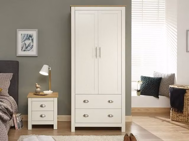 GFW Lancaster 2 Door 2 Drawer Wardrobe in Cream and Oak – 1