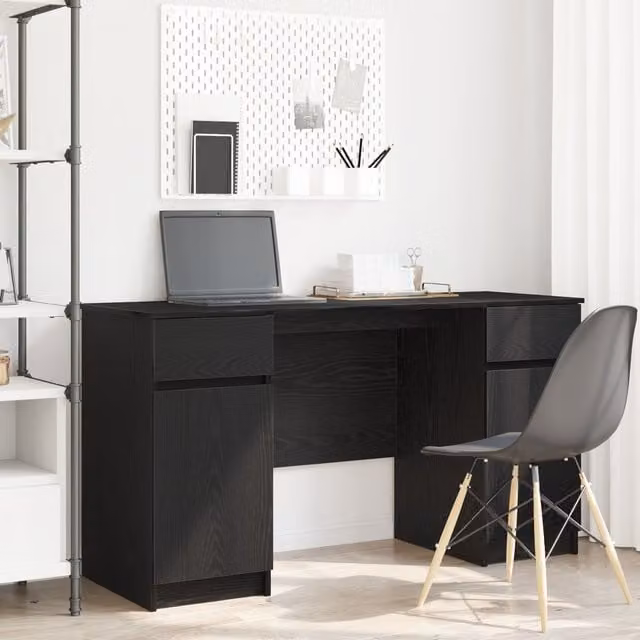 Berkfield Home Modern Writing Desk in Black Oak, W/D/H: 140 x 49 x 76 cm