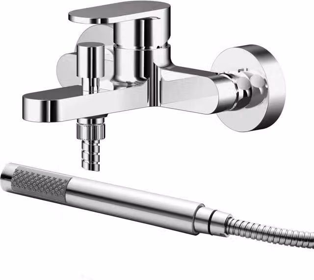 Balterley Current Wall Mounted Round Bath Shower Mixer Tap and Shower Kit, Chrome
