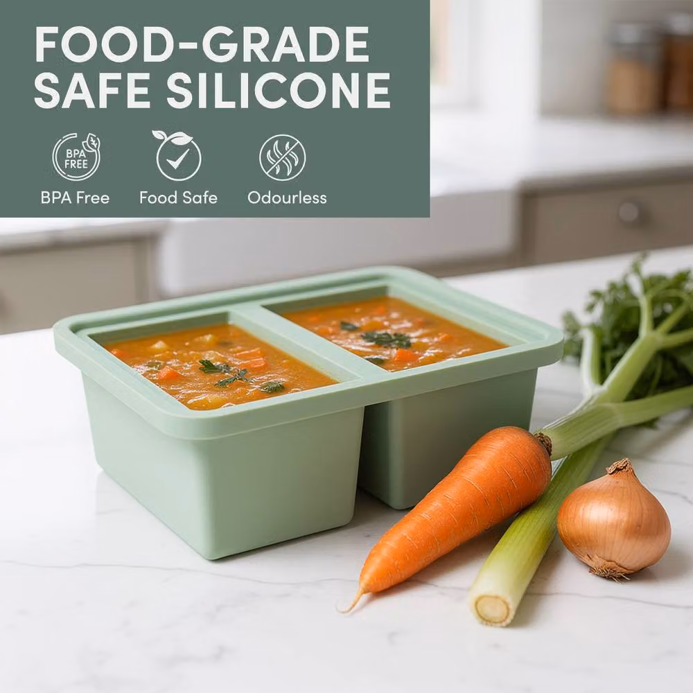 Keplin 2 Pack Silicone Soup Freezer Trays with Snap Lid in Green – 3