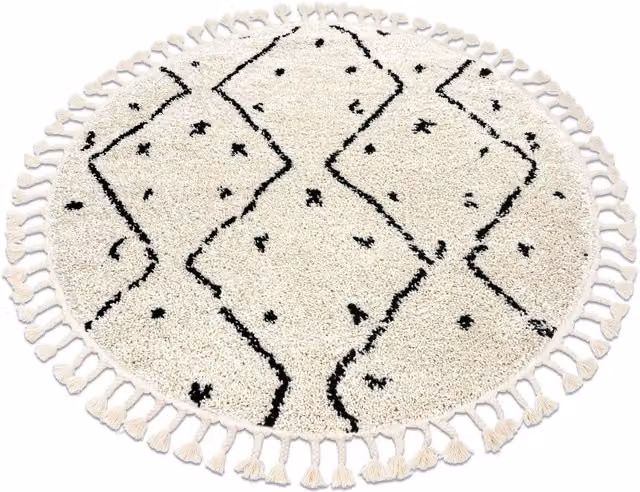 RugsX Berber Round Geometric Boho Rug in Yellow and Grey, Diameter: 120 cm