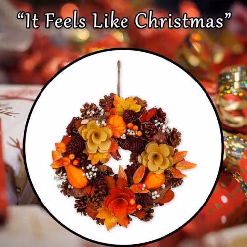 VFM e-Store Autumnal and Christmas Floral Wreath in Brown and Multicolour, W: 31 cm, H: 30 cm – 6