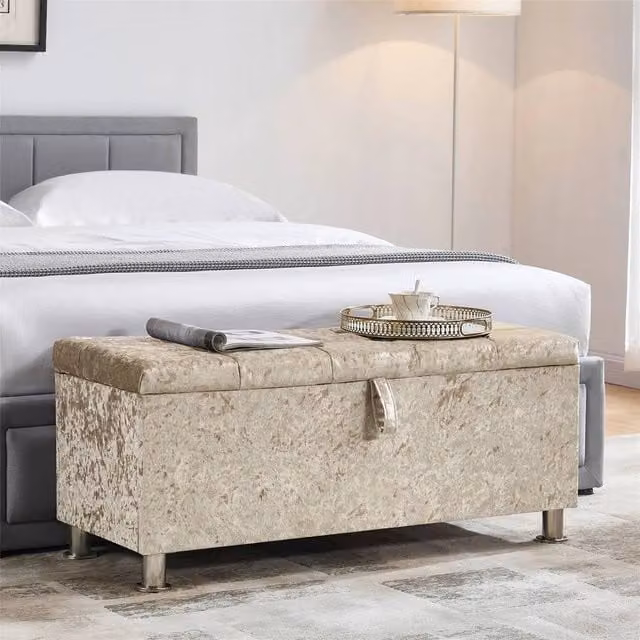 FORGEVIO Champagne Velvet Storage Ottoman Seat Stool and Toy Box Chest – 1