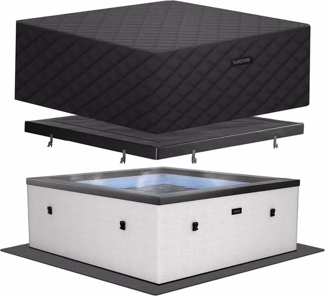 Wave Spas Wave Garda 4-Person Inflatable Foam Hot Tub Bundle with Thermal Cover and Ground Sheet in White – 1