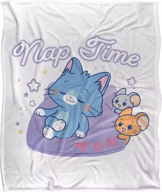 Gokko x Warner Bros. Tom & Jerry Nap Time Extra Large Super Soft Silky Touch Throw Blanket in Multicolour and White