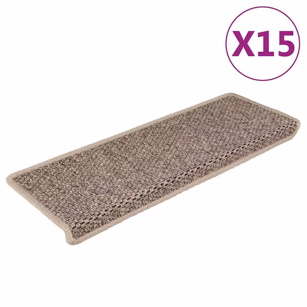 Berkfield Home Self-adhesive Sisal-Look Stair Mats, 15 Pieces, Beige, W: 65 cm, D: 21 cm, H: 4 cm – 2