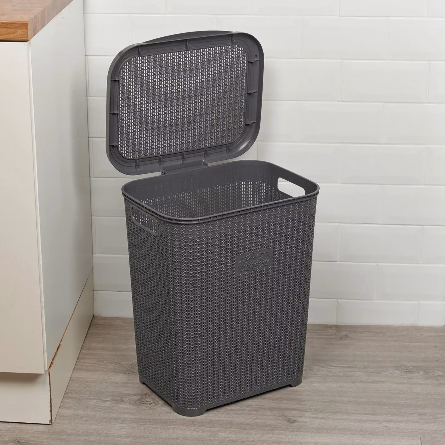 EONLION 45L Grey Plastic Laundry Basket with Lid and Handles – 2