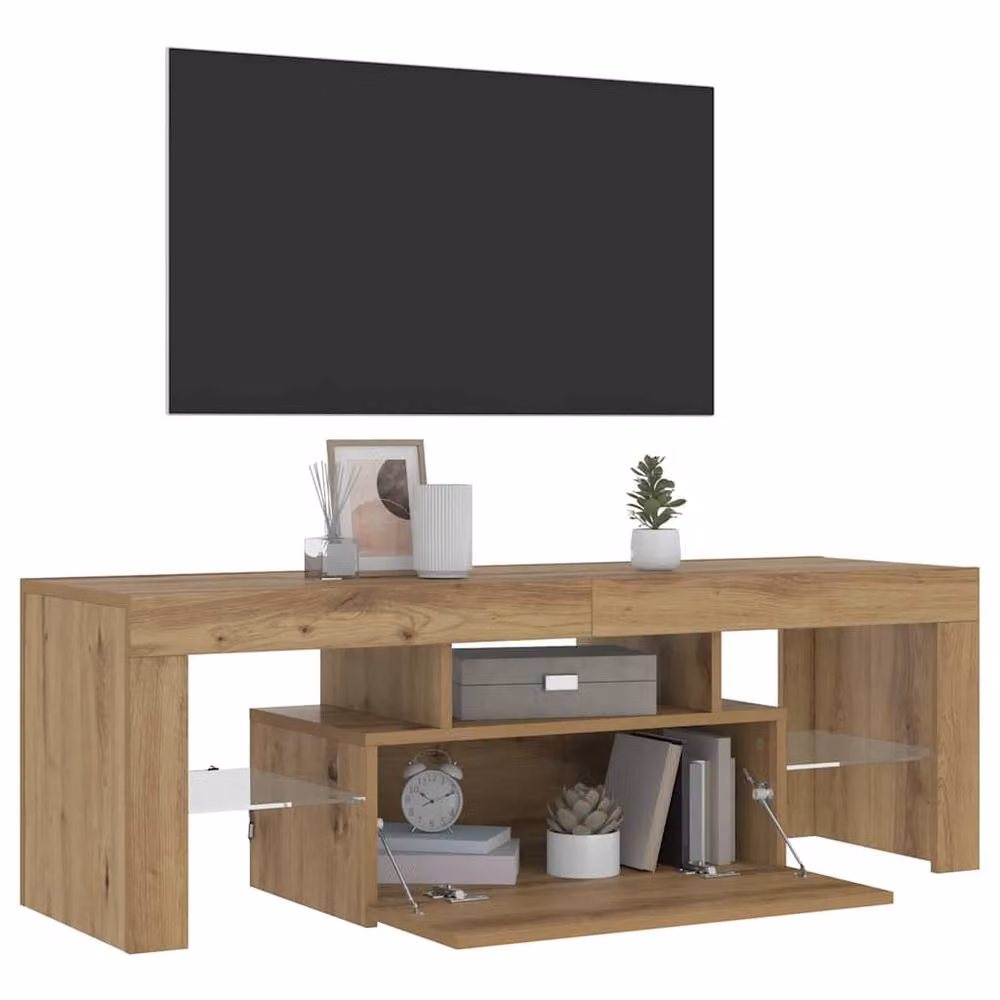 Berkfield Home Artisan Oak TV Cabinet with LED Lights, Brown, W: 120 cm, D: 40 cm, H: 36.5 cm – 5
