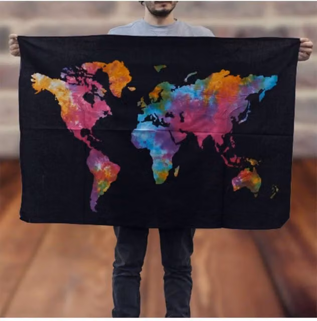 KDMD Abstract World Map Textile Wall Hanging, Multicolour and Black, W: 78 cm, H: 112 cm