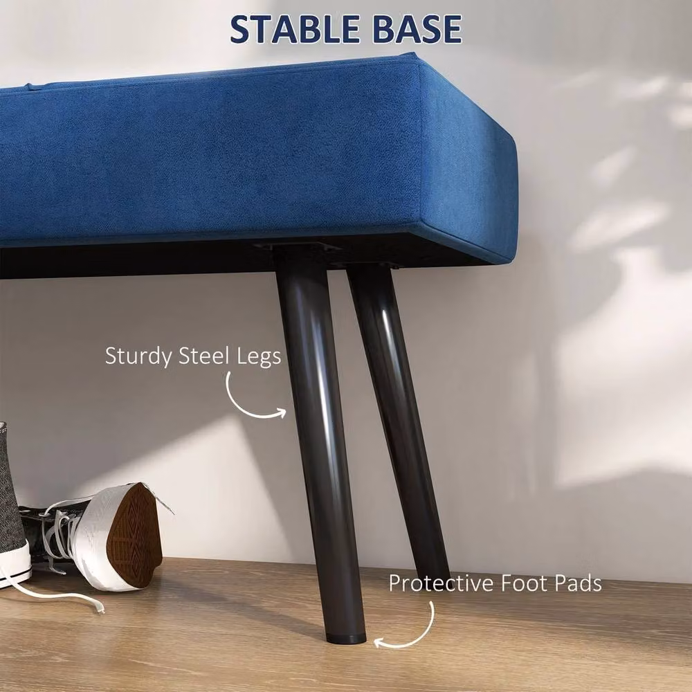 Havendro Blue Velvet Upholstered End of Bed Bench with Metal Legs, W: 120 cm, D: 45 cm, H: 36 cm – 4