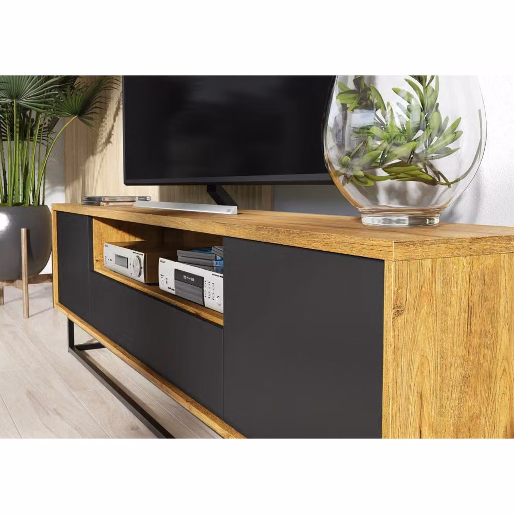 Creative Furniture Rift Loft Industrial TV Unit in Dark Oak and Black, W: 200 cm, D: 50 cm, H: 35 cm – 3