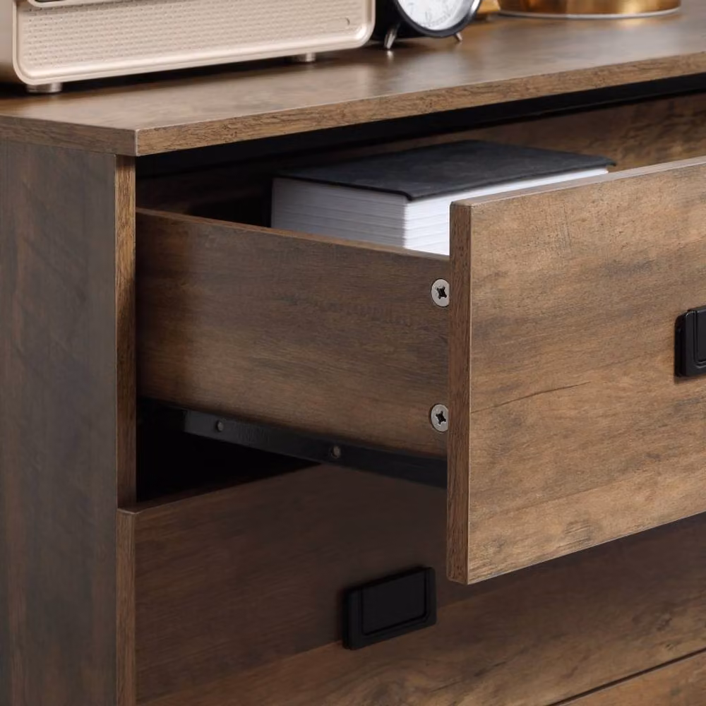 STILVORA 4-Drawer Chest of Drawers with Metal Frame in Brown Rustic Finish – 5