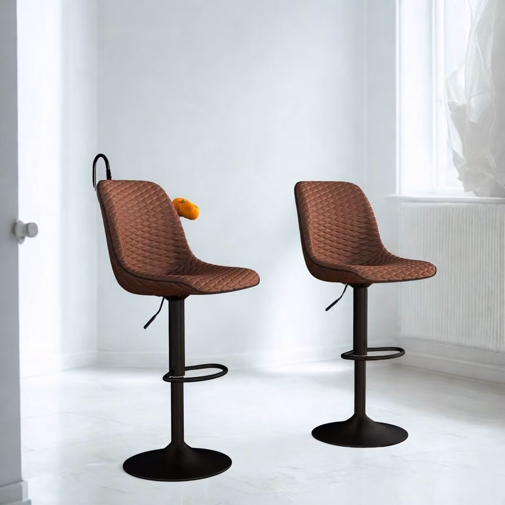 FURNOS Set of 2 Brown Faux Leather Bar Stools with Metal Footrest, W/D/H: 47 x 54 x 110 cm – 2