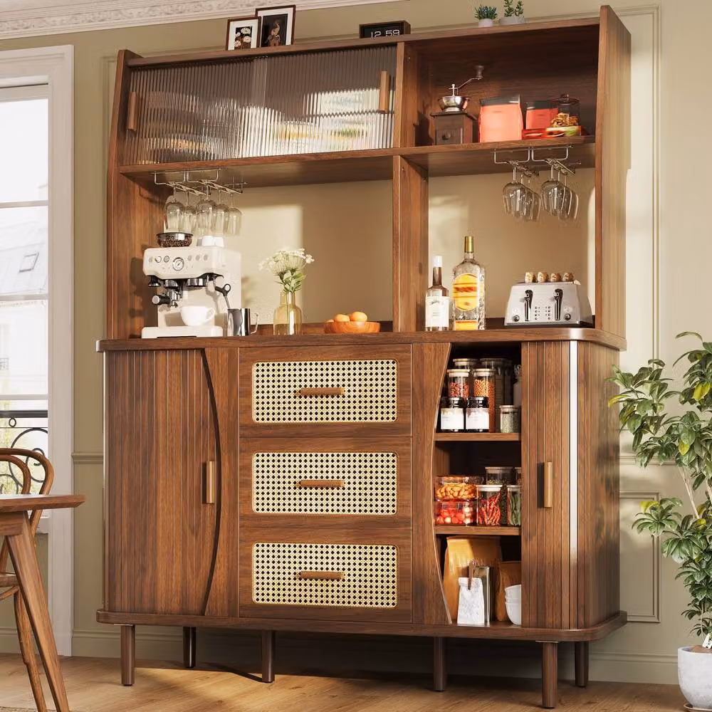 STILVORA Walnut Sideboard with Glass Sliding Doors in Brown – 2