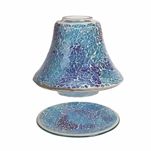 Aroma Accessories Blue Azure Crackle Glass Candle Shade and Tray Set – 1