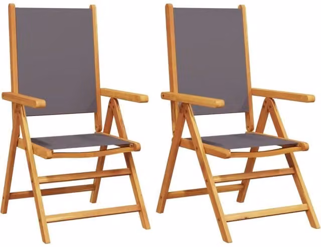 Berkfield Home Set of 2 Anthracite Acacia Wood and Fabric Garden Chairs with Armrests and Cushions