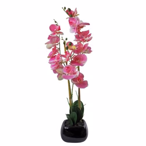 Leaf 70cm Artificial Pink Orchid in a Black Ceramic Planter – 5