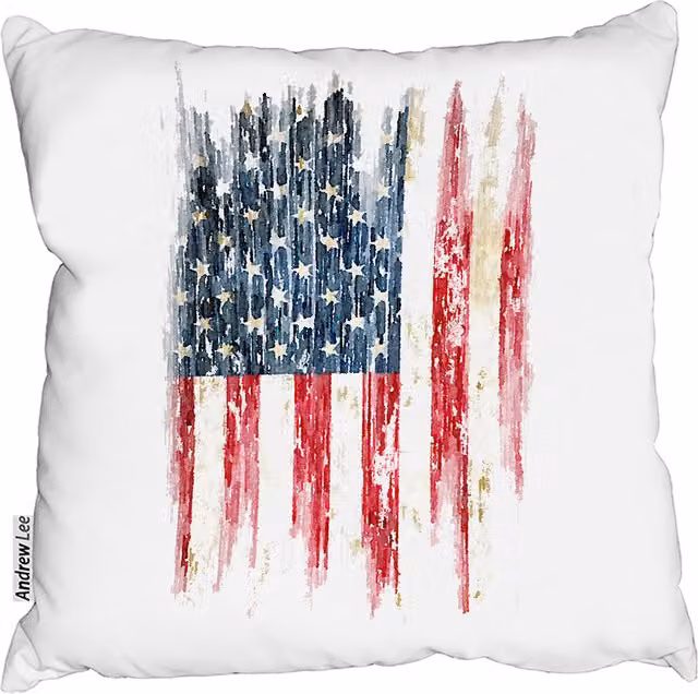 Andrew Lee American Grunge Flag Square Cushion in Red and White, W/D/H: 60 x 60 x 1 cm