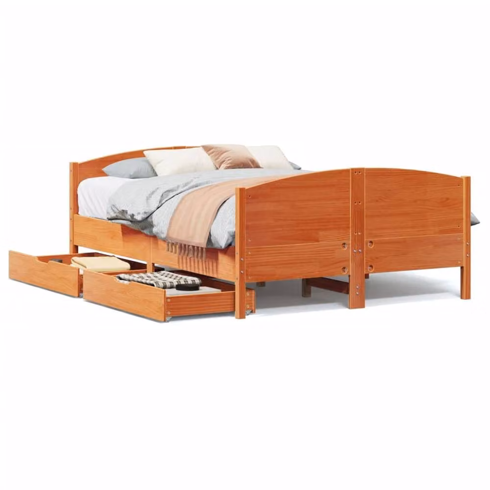 Berkfield Home Small Double Solid Wood Pine Bed Frame with Drawers, Wax Brown, W/D/H: 120 x 200 cm – 2