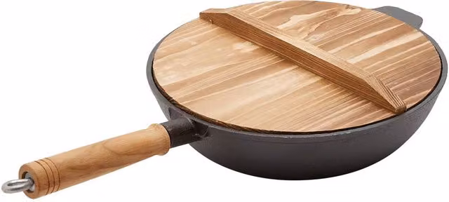 Garden Sanctuary Round Cast Iron Saucepan with Glass Lid and Wood Handle in Black – 1