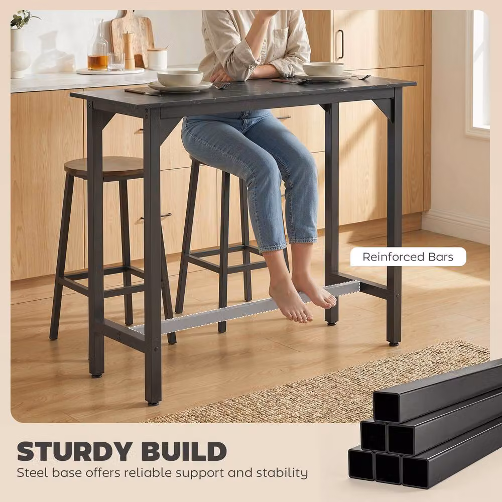 STILVORA Modern Bar Table with Marble Effect and Black Finish, W: 120 cm, D: 40 cm, H: 100 cm – 5