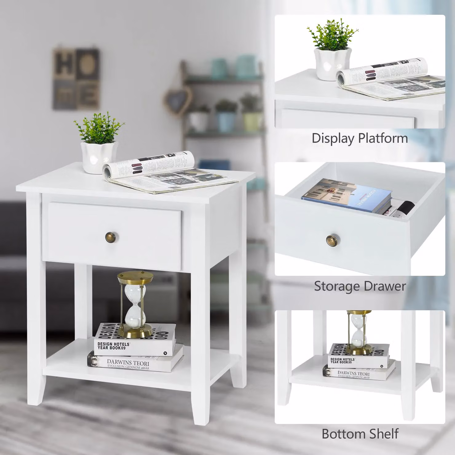 Costway White Narrow Accent Table and Storage Cabinet Nightstand – 3