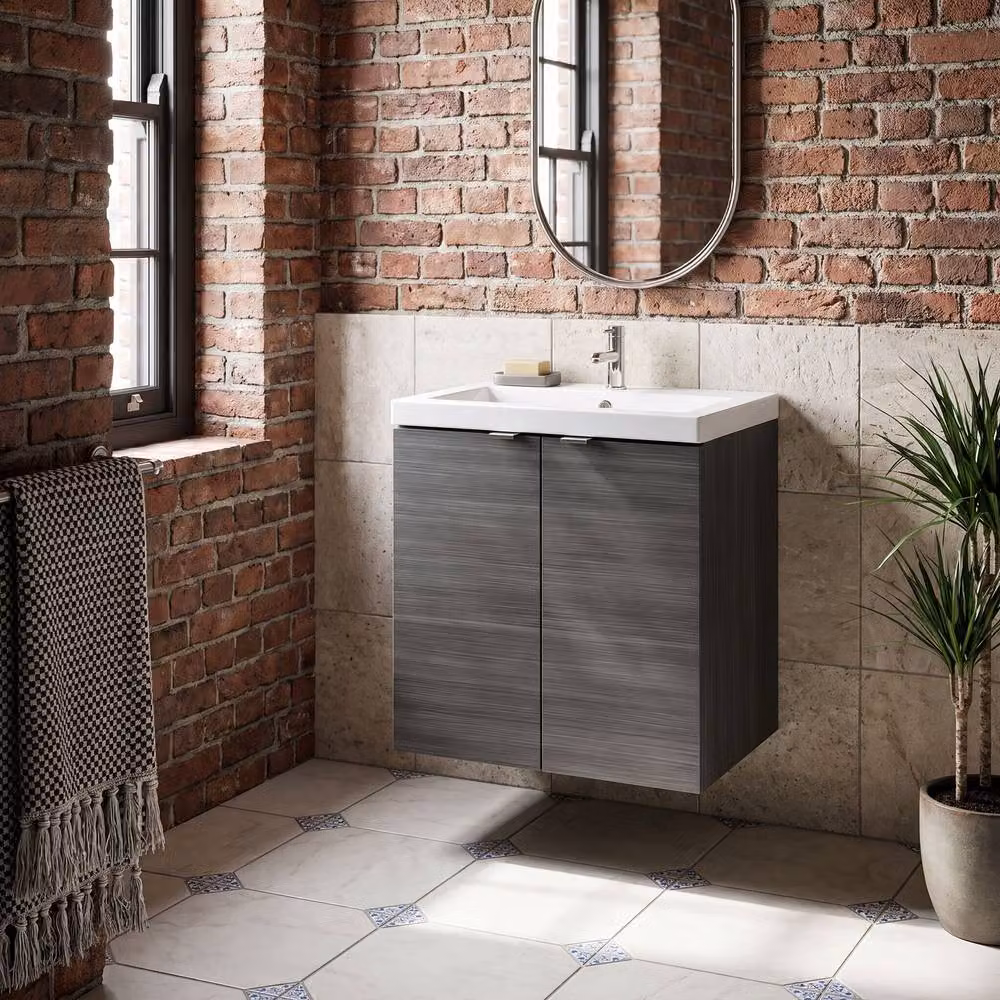 Balterley Alrewas 2 Door Wall Mounted Vanity Basin Unit in Anthracite Grey Woodgrain – 4