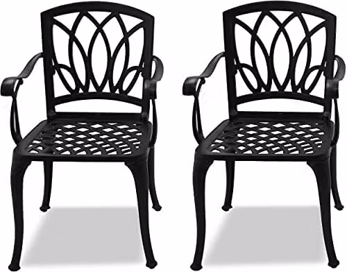 Centurion Supports Positano Set of 2 Black Cast Aluminium Garden and Patio Bistro Chairs with Armrests – 6
