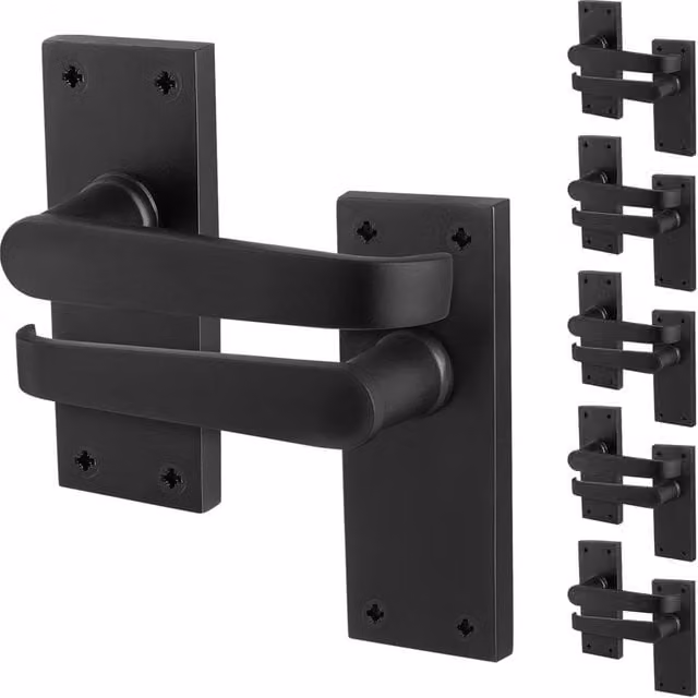 AFIT Matt Black Metal Long Backplate Door Handle Set, 6 Pairs, W/D/H: 15.0 x 15.0 x 15.0 cm