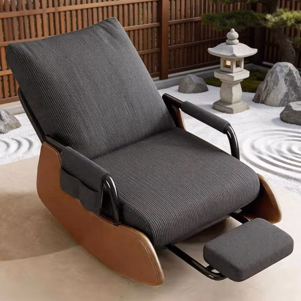 FORGEVIO Grey Rocking Chair with Folding Armrests and Metal Frame – 4