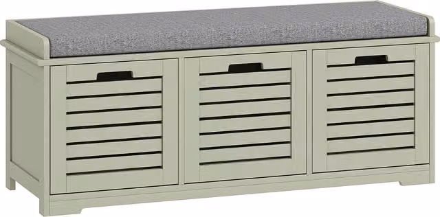 HOMCOM 3-Drawer Shoe Storage Bench in Green with Upholstered Fabric Seat, W: 108.0 cm, D: 43.0 cm, H: 22.0 cm